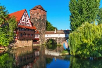 Scenic summer view of the Old Town architecture in Nuremberg, Germany