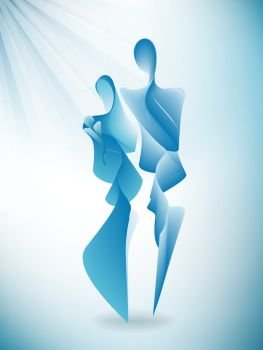 Modern abstract holy family with luminous rays on a blue background