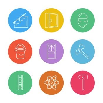 stairs , door , ladder , nuclear , hamer ,hardware , tools , constructions , labour , icon, vector, design,  flat,  collection, style, creative,  icons , wrench , work , 