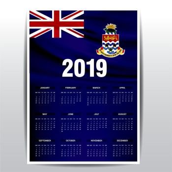 Calendar 2019 Cayman Islands Flag background. English language