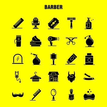 Barber Solid Glyph Icons Set For Infographics, Mobile UX/UI Kit And Print Design. Include: Barber, Face, Mirror, Barber, Beauty, Chair, Haircut, Barber, Icon Set - Vector