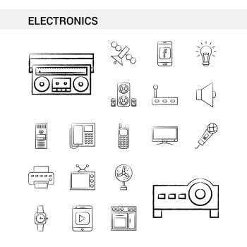 Electronics hand drawn Icon set style, isolated on white background. - Vector
