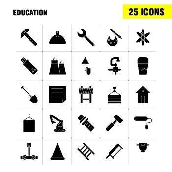Education Solid Glyph Icons Set For Infographics, Mobile UX/UI Kit And Print Design. Include: Crane, Lift, Lifting, Hook, Hardware, Wrench, Tools, Hardware, Collection Modern Infographic Logo and Pictogram. - Vector