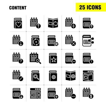 Content Solid Glyph Icon Pack For Designers And Developers. Icons Of Web, Content, Detail, Web, Book, Content, Calendar, Date, Vector