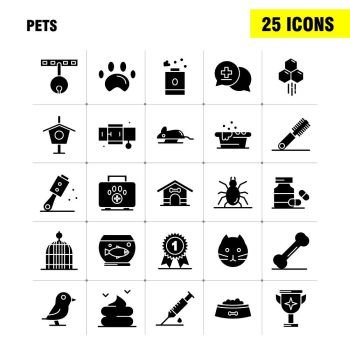 Pets Solid Glyph Icons Set For Infographics, Mobile UX/UI Kit And Print Design. Include: Pet, Medical, Medicine, Bottle, Bathtub, Shower, Pet, Animal, Icon Set - Vector