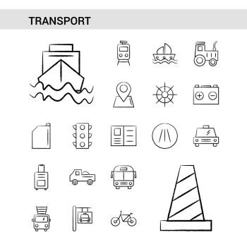 Transport hand drawn Icon set style, isolated on white background. - Vector