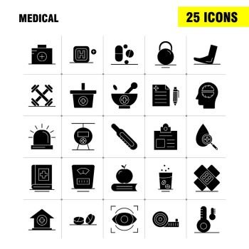 Medical  Solid Glyph Icons Set For Infographics, Mobile UX/UI Kit And Print Design. Include: Test Tube, Science, Medical, Lab, Globe, Medical, Map Collection Modern Infographic Logo and Pictogram. - Vector