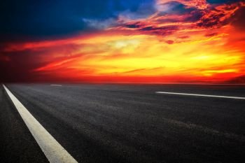 Road sign design background texture and transportation technology sunset sky