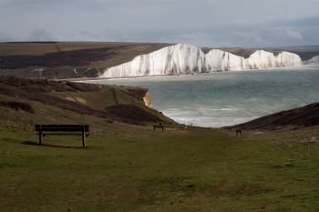 Coastal trail to the white cliffs of Seven Sisters, England