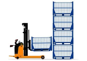 Electric reach stacker forklift on a white background. Flat vector