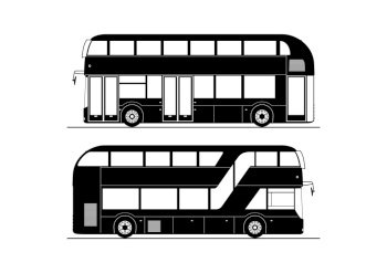 Double decker bus. Modern double decker bus silhouettes. Side view. Fla vector.