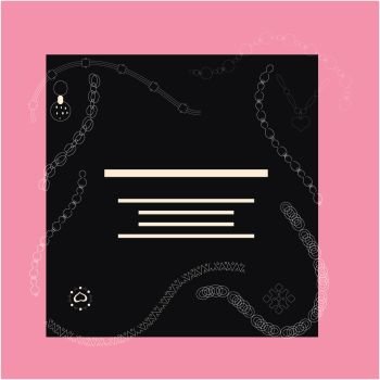 White chains illustration black card with space for your text on pink backgroudn. Poster, banner vector design, greeting cards, jewellery store advertisements. Vector illustration.
. Jewellery card template illustration.