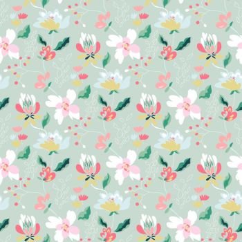 Floral seamless pattern with abstract flowers and leaves. Painted flowers background. 