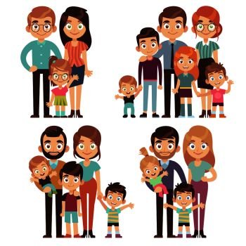 Happy family. Families mother father kid brother sister traditional relationship generation society flat vector character isolated set. Happy family. Families mother father kid brother sister traditional relationship generation society flat character set