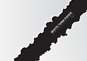 White torn paper edges with shadow and pattern diagonal lines texture on black background with copy space. Vector illustration