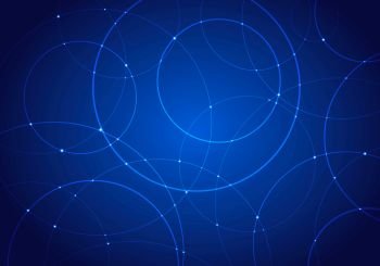 Abstract technology futuristic style circles and light dots glowing on dark blue background. Vector illustration