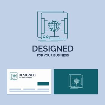 3d, dimensional, holographic, scan, scanner Business Logo Line Icon Symbol for your business. Turquoise Business Cards with Brand logo template. Vector EPS10 Abstract Template background