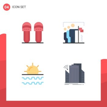 Group of 4 Modern Flat Icons Set for clothes, beach, slipper, win, sun Editable Vector Design Elements