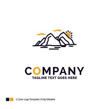 Company Name Logo Design For Mountain, hill, landscape, nature, evening. Purple and yellow Brand Name Design with place for Tagline. Creative Logo template for Small and Large Business.