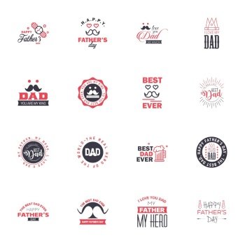 Happy Fathers Day 16 Black and Pink Vector Element Set - Ribbons and Labels Editable Vector Design Elements