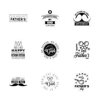 Happy Fathers Day 9 Black Vector Element Set - Ribbons and Labels  Editable Vector Design Elements