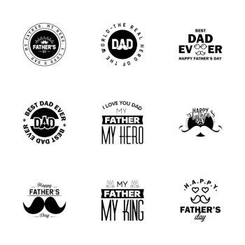 HAPPY FATHERS DAY. 9 Black HOLIDAY HAND LETTERING. VECTOR HAND LETTERING GREETING TYPOGRAPHY  Editable Vector Design Elements