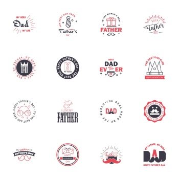 16 Black and Pink Happy Fathers Day Design Collection - A set of twelve brown colored vintage style Fathers Day Designs on light background Editable Vector Design Elements