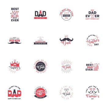 Happy fathers day 16 Black and Pink Typography set. Vector typography. Vintage lettering for greeting cards. banners. t-shirt design. You are the best dad. Editable Vector Design Elements