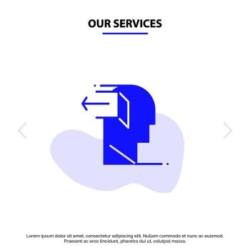 Our Services Door, Mind, Negative, Out, Release Solid Glyph Icon Web card Template