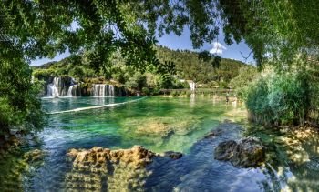 View of waterfall Skradinski Buk in Krka National Park ,one of the Croatian national parks in Sibenik,Croatia.. Krka National Park in Sibenik,Croatia