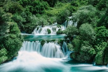 Long Exposure of waterfall in Krka National Park ,one of the Croatian national parks in Sibenik,Croatia.. Krka National Park in Sibenik,Croatia