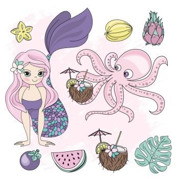 TEMPTRESS Mermaid Princess Vacation Vector Illustration Set