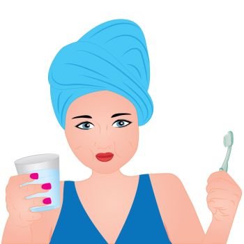 A girl brushing teeth vector illustration