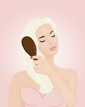 A young beautiful girl brushing her hair. Vector illustration