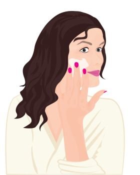 A girl treating her face. Vector illustration