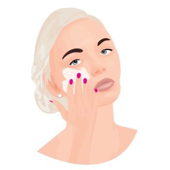 A girl covering a cream onto her face vector illustration