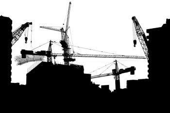Silhouette crane construction building, Industrial crane construction