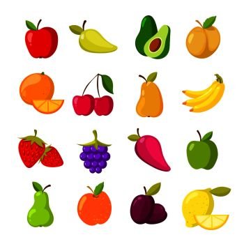 Cartoon fruits vector clipart collection. Fruit icons isolated on white background. Cartoon fruits vector clipart collection isolated