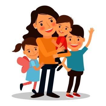 Mother with kids. Happy family together. Parenting and child care vector illustration. Mother with kids