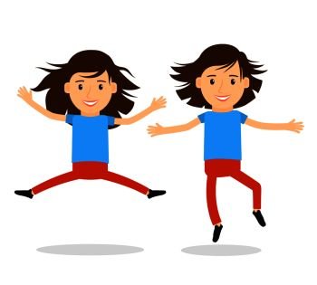 Happy girls jumping and smiling. Vector illustration.. Happy girls jumping
