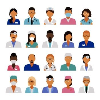 Medical staff icons. Doctors and nurses medical staffs avatars. Vector illustration. Medical staff icons