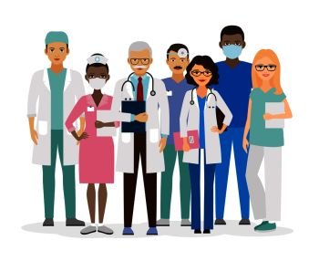 Medical team. Group of hospital workers vector illustration. Medical team vector illustration