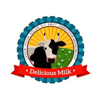 Fresh and natural milk logo with milk cow. Vector illustration. Fresh and natural milk logo