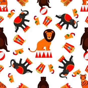 Circus animals and food seamless pattern. Vector illustration. Circus animals and food seamless pattern