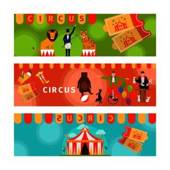 Circus banners with fun flat elements. Vector illustration. Circus banners with fun flat elements