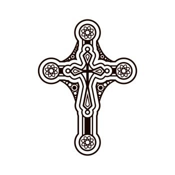 Ornate christian cross vector icon isolated on white. Ornate christian cross