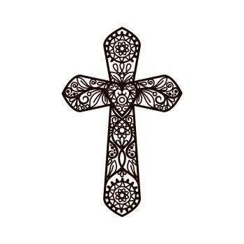 Ornate christian cross vector icon isolated on white. Ornate christian cross on white