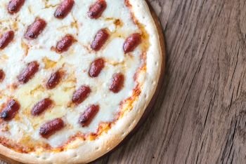Pizza with mozzarella and salami