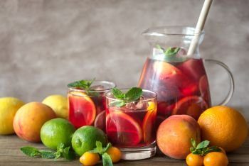 A pitcher of Spanish fruit Sangria