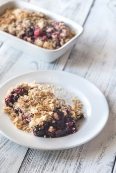 Portion of berry crumble